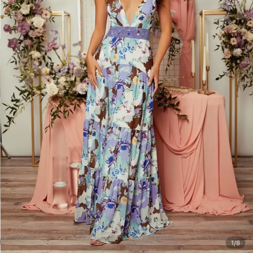 SHEIN Blue and Brown Floral Maxi Dress